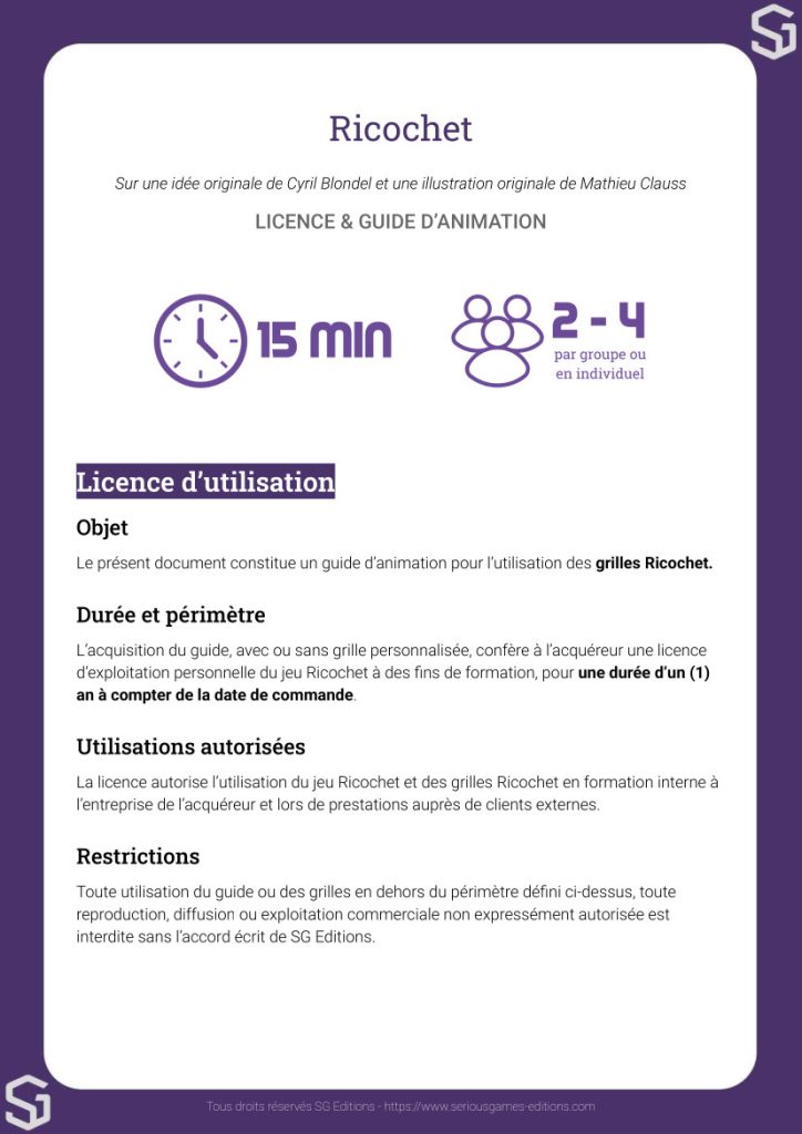 SG Editions - Licence et Guide animation Ricochet